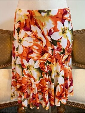 Vintage 90s Cache Floral Orange Flowy Mini Skirt, Size M, Summer Resortwear